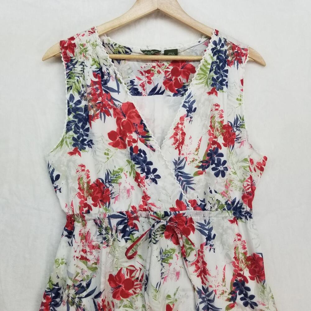 Eddie Bauer Sleeveless Dress Womens 8 White Red Blue Green Floral 100%‎ Cotton - Picture 3 of 13